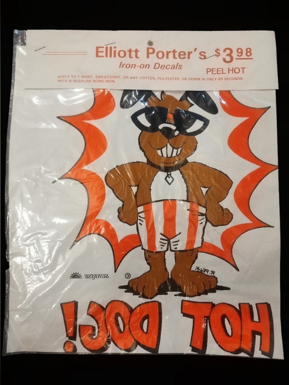 NOS VTG Elliott Porter’s "Hot Dog!" Dog Sunglasses Iron-On Decal NEW 70s 80s